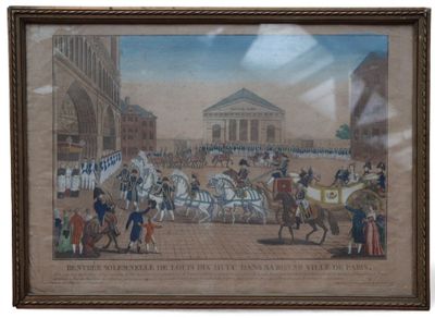 painting of a horse drawn carriage being pulled down a street