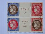four different stamps with different faces on them on a white surface