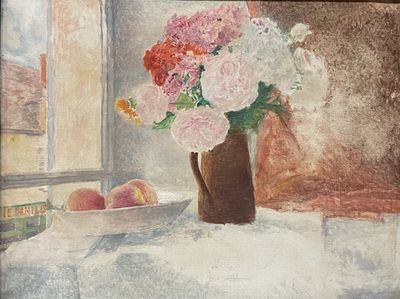 une peinture de fleurs dans un vase sur une table