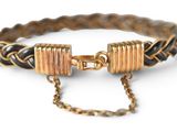 braided leather bracelet with brass clasps and chain