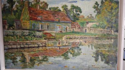 Louis PRIEUR ( 1887-1954) Maison en bord de rivière huile su…