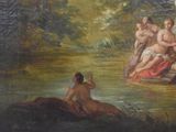 a painting of a group of people bathing in a river