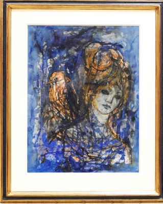 une image représentant un tableau où figurent une femme et un chat