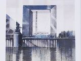 une peinture représentant un pont au-dessus d'une étendue d'eau