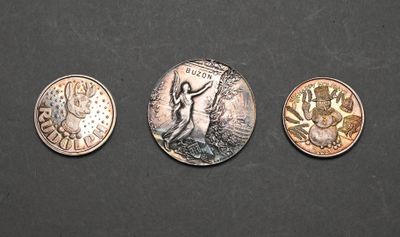 trois types de pièces différents sont représentés sur une surface noire