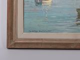 a painting of a man in a boat on the water