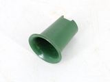 green plastic cup on a white surface with a white background