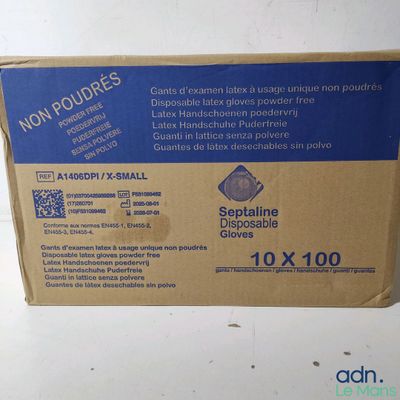 a cardboard box that has a blue label on it