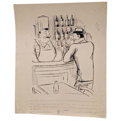 un dessin représentant deux hommes assis à un bar en train de discuter