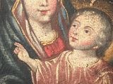 an old painting of a woman holding a child in her lap