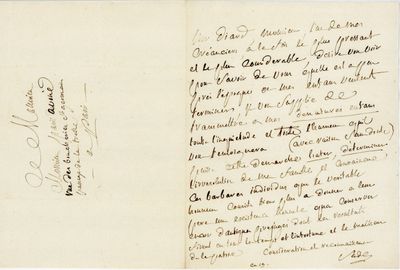 une vieille lettre manuscrite comportant une écriture manuscrite et une image représentant un cheval