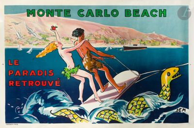 poster of a man and a woman on a boat in the ocean