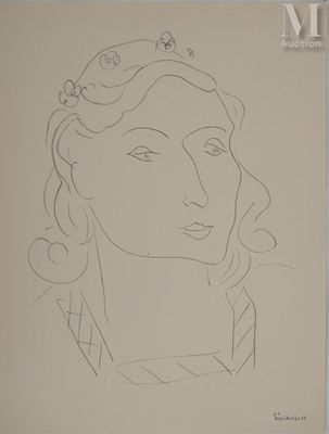 un dessin représentant une femme avec un oiseau sur la tête