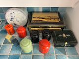 many different items on the counter in this kitchen