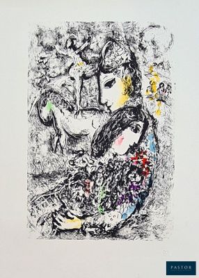 an image of a black and white drawing of a woman and a horse