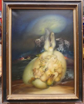 une photo d'un tableau représentant une femme tenant une poire