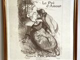a drawing of a woman sitting on the ground next to a dog
