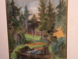 a picture of a painting of a boat in the water