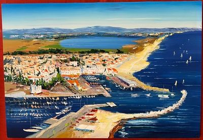 YVEL ? : HST "VUE DU PORT DE ST CYPRIEN ( 66) " 70x100CM YVE…