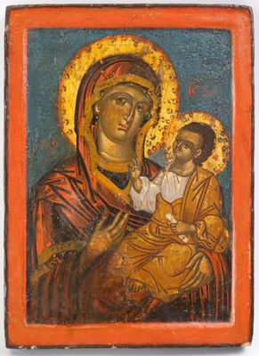 une peinture représentant une femme tenant un enfant dans ses bras