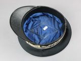 a black hat with a blue cloth inside of it