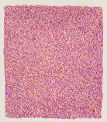 a drawing of a pink and purple square on a white surface
