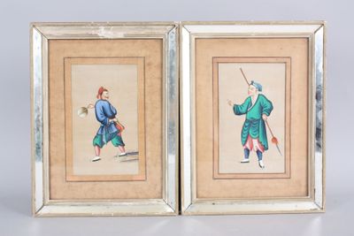 pair of chinese watercolor paintings of a man and a woman
