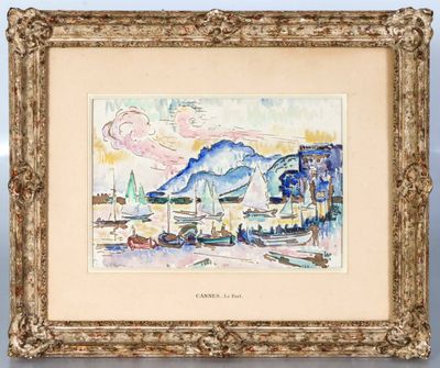 an image of a watercolor painting of boats in a harbor