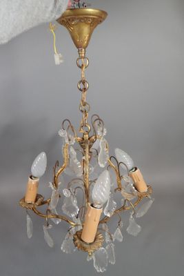 Lustre cage à pampilles en laiton et bronze à quatre bras de…