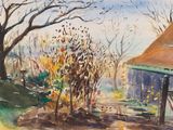 une aquarelle représentant une maison dans les bois