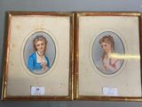 two framed pictures of a woman and a child in a gold frame