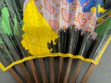 a colorful umbrella with a picture of a woman on it