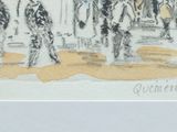 drawing of a group of people riding on horses in a field