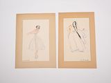 two drawings of a woman in a white dress and a woman in a white dress