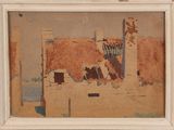 une vieille photo d'un bâtiment avec une cheminée et une fenêtre