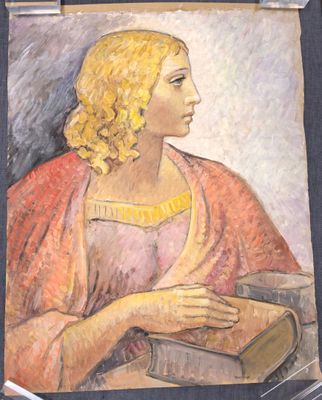 Robert Bouille (1926-2021) "Portrait femme blonde avec livre…