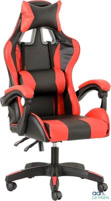 une chaise de bureau rouge et noire avec un piètement noir