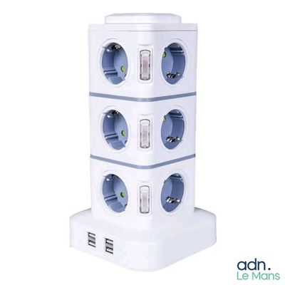 a white power strip with multiple outlets on it