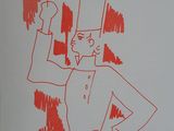 un dessin représentant un homme avec un poisson sur la tête