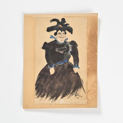 tableau représentant une femme en robe noire avec un ruban bleu