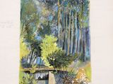 an image of a painting of a bridge over a river