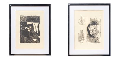 two black and white drawings of a man and a woman