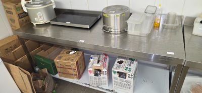 a kitchen counter with a lot of food on it