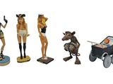 many figurines of women and a baby in a stroller