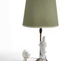 an image of a lamp with a bird on it and a lamp shade on it