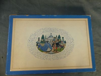 a picture of a blue box with a picture of a couple on it