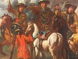 a painting of a group of men on horses