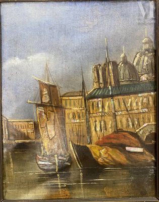 a picture of a painting of boats in a harbor