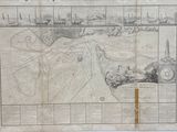 an old map of the city of boston with a line of buildings in the background
