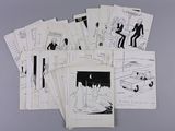 beaucoup de dessins représentant des personnes sur une table